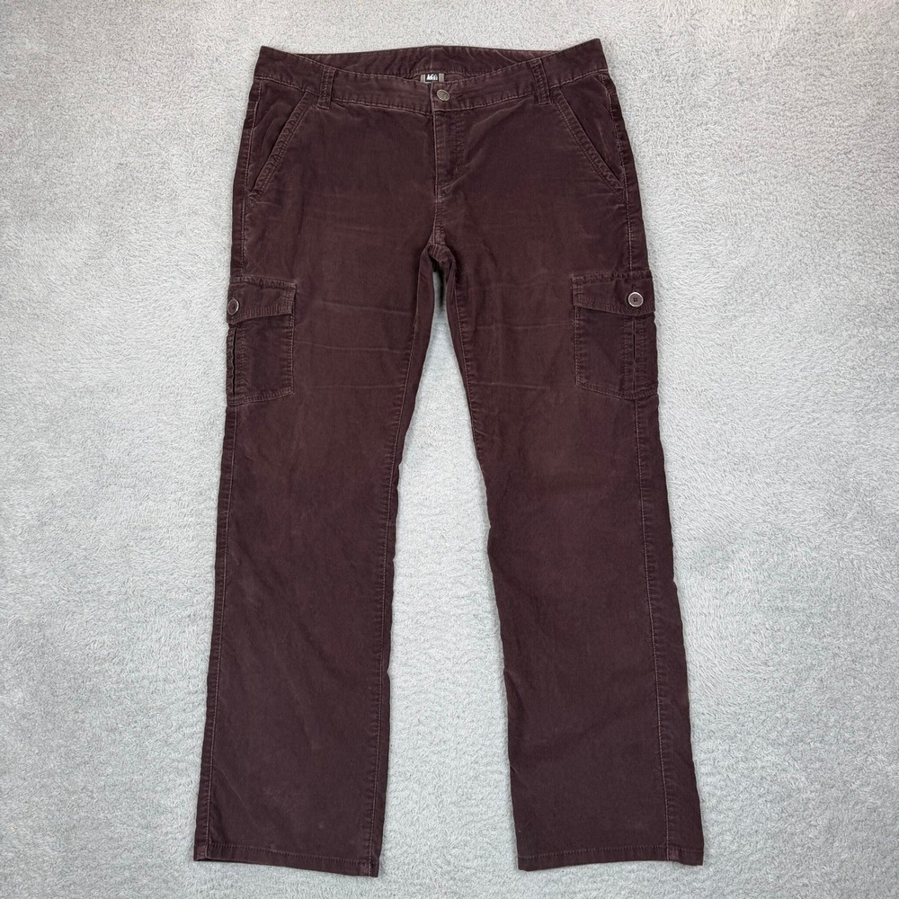 REI Womens Brown Corduroy Cargo Pants Sz 10 Petite Straight Leg‎ Stretch Utility